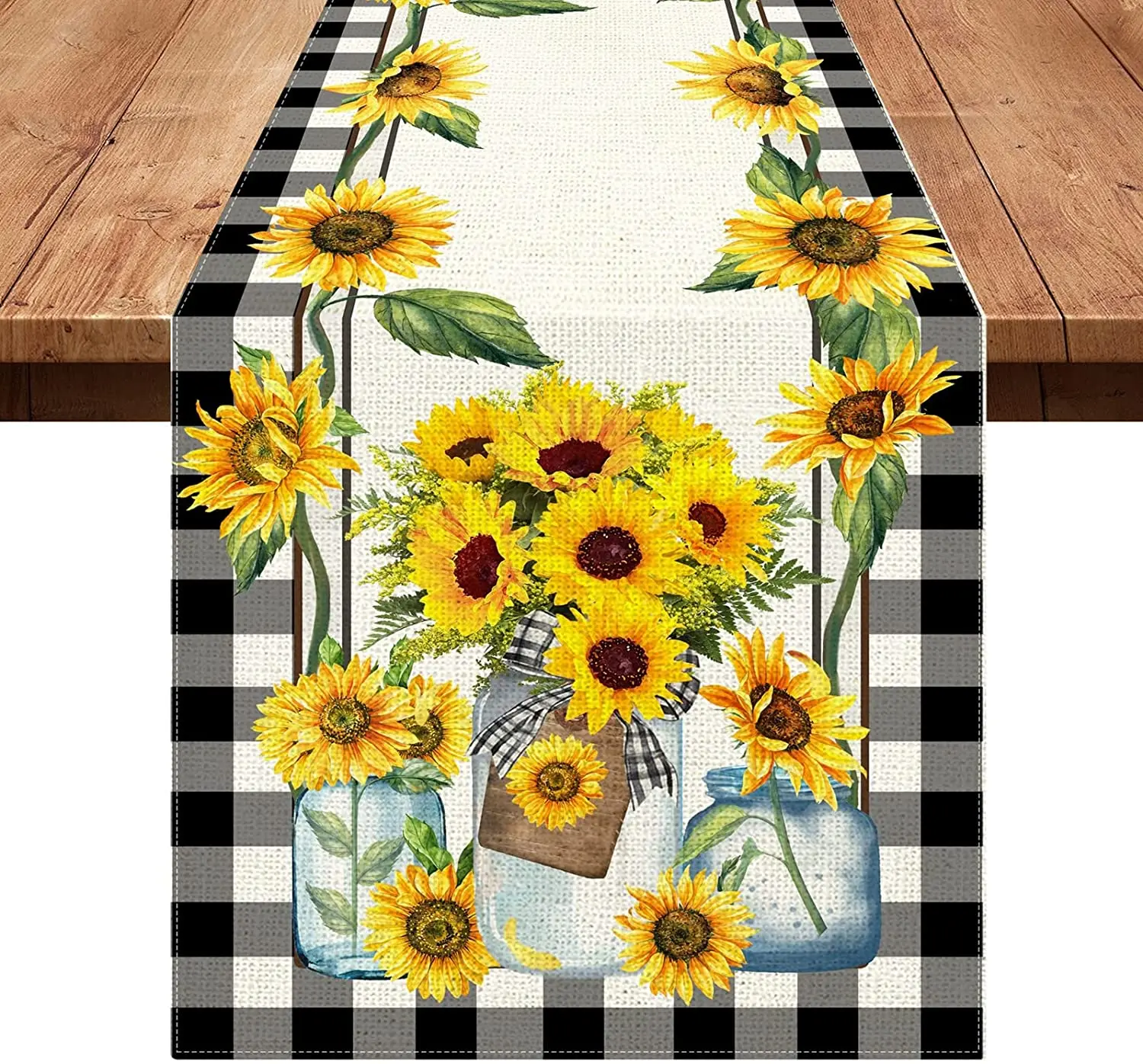 

Summer Sunflower Linen Table Runner Wedding Party Decoration Washable Dining Table Runner for Kitchen Room Decor