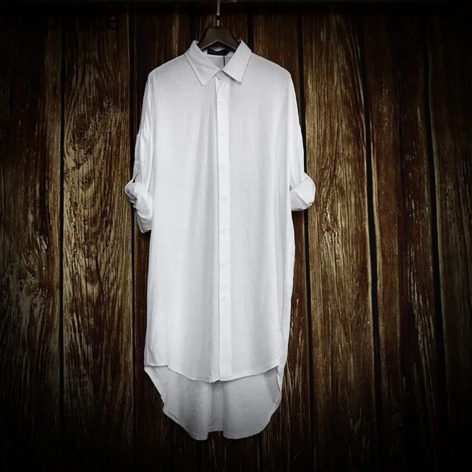 

Spring Mid-length Long-sleeved Shirts Couples Loose Casual High Street Personality Large Size Sun Protection Tops Male Clothes