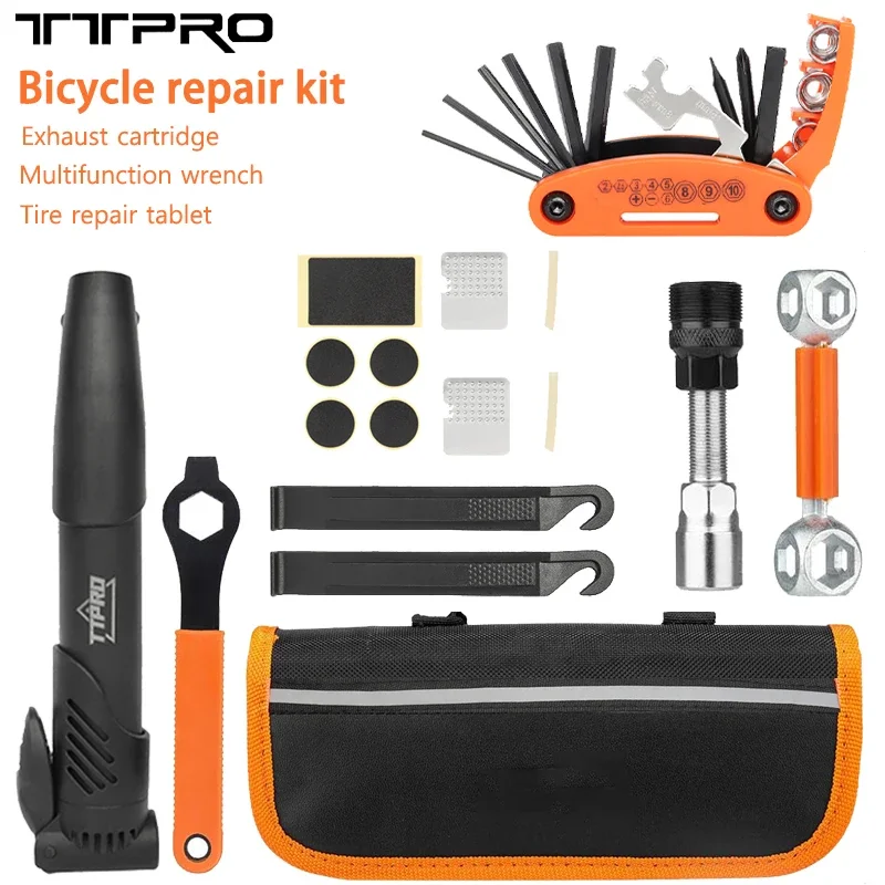 

TTPRO Bike Repair Tools Kit Portable Saddle Bag with Pump & Tire Patches Multi-Functional Wrench Set for Cycling