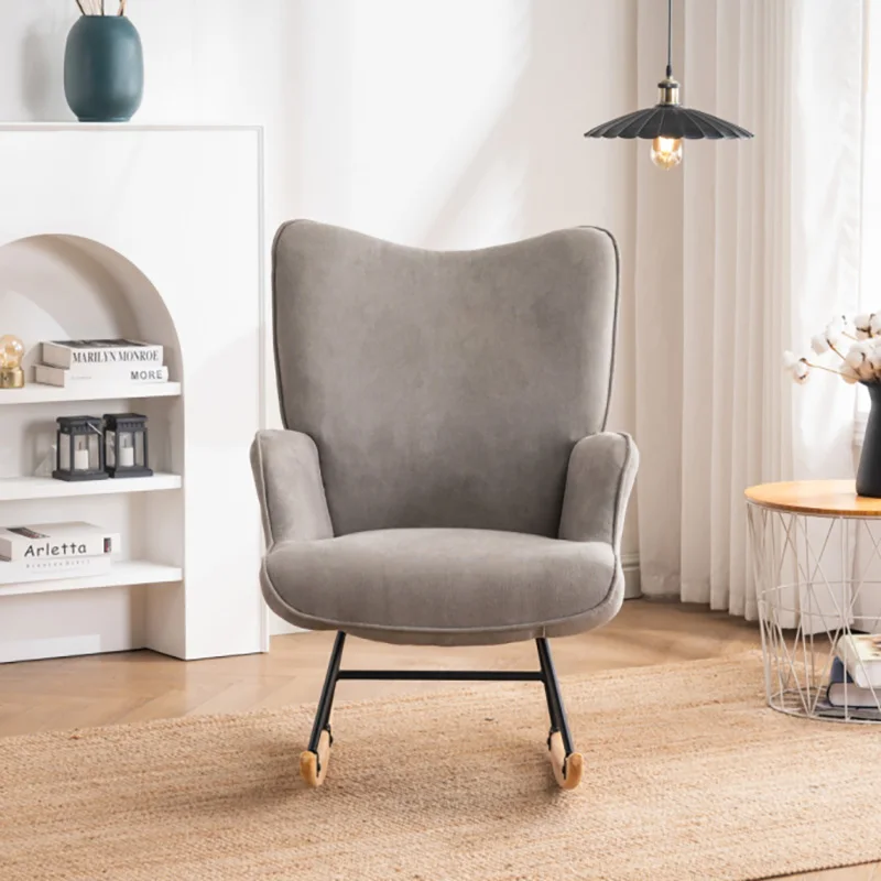 

Gray Microfiber Upholstery, Foam-Filled Cushions, Solid Wood Frame, Metal Supports, Wingback Design Adraya Rocking Chair