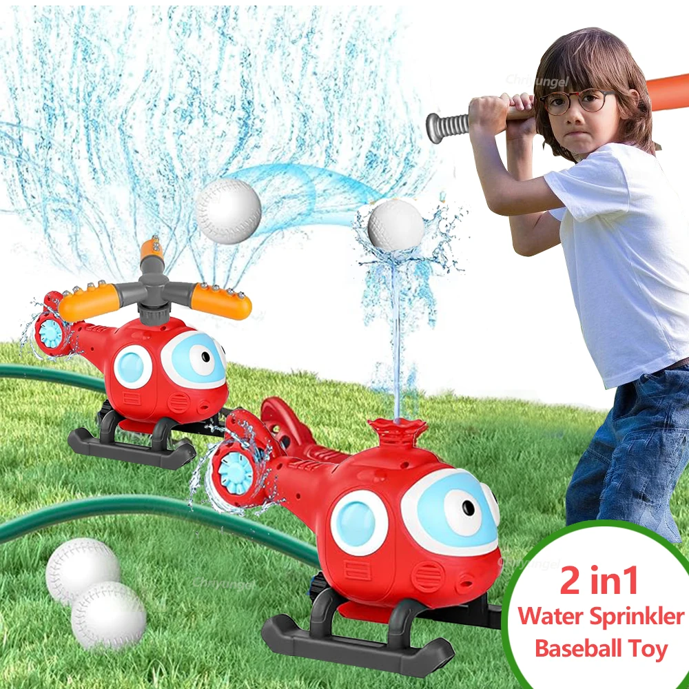 Jouet de baseball arroseur d'eau 2 en 1 pour enfants, jeu d'eau, pulvérisation rotative à 360 °, jeu de plein air pour pelouse, arrière-cour, fête à la piscine