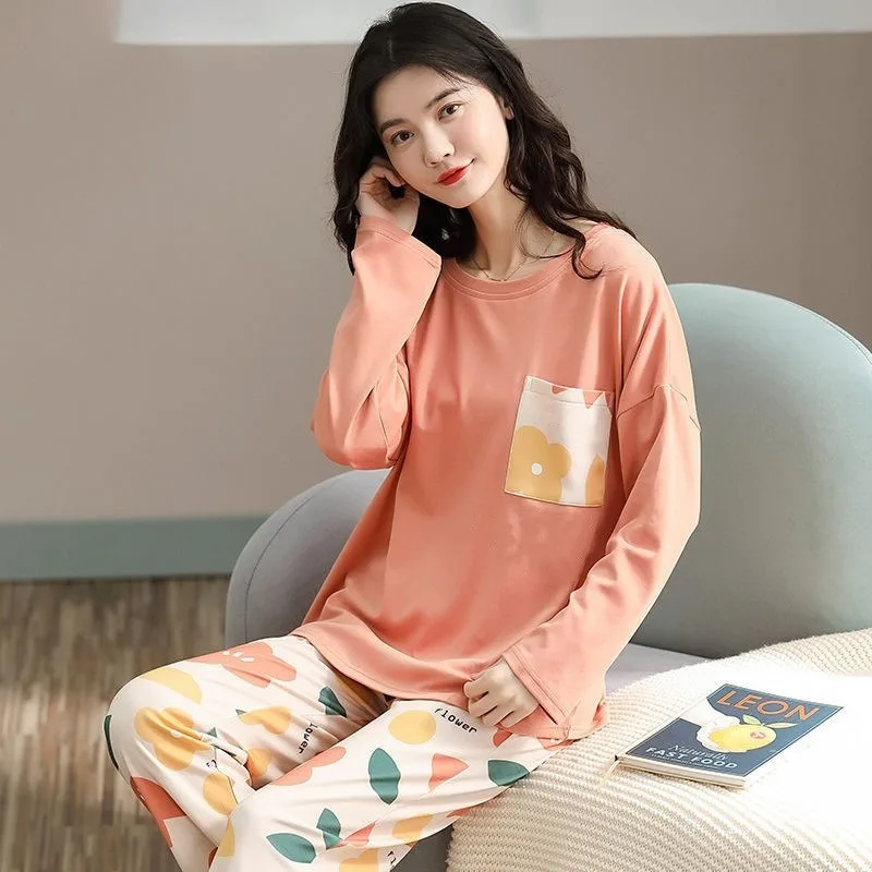 Spring Autumn Women Long Sleeve Plaid Sleepwear Simple Loose Casual Pajamas For Women Autumn Daily Female Soft Pijamas Women