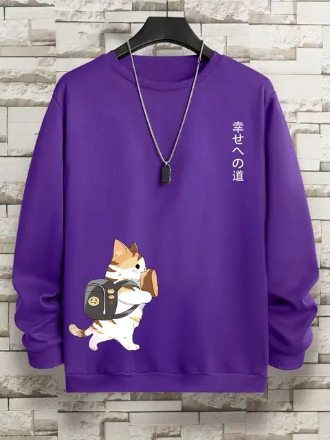 Street Casual Women/Men Pullover Kawaii Cartoons Cat Printing Sweatshirt Warm Soft Hoodies Loose Crewneck Fleece Odzież Damska