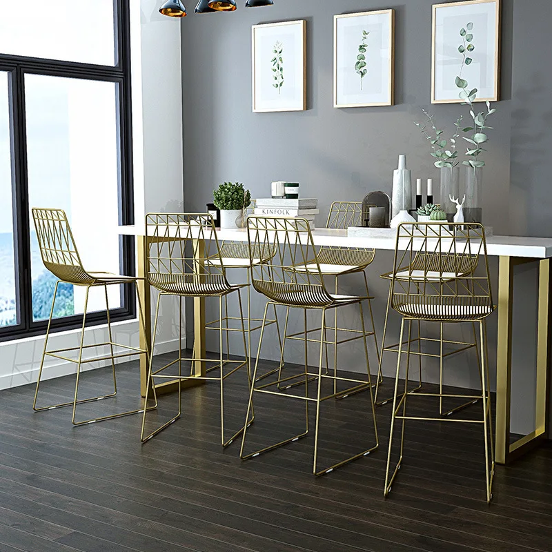 Back chair Wrought iron gold bar chair High stool chair