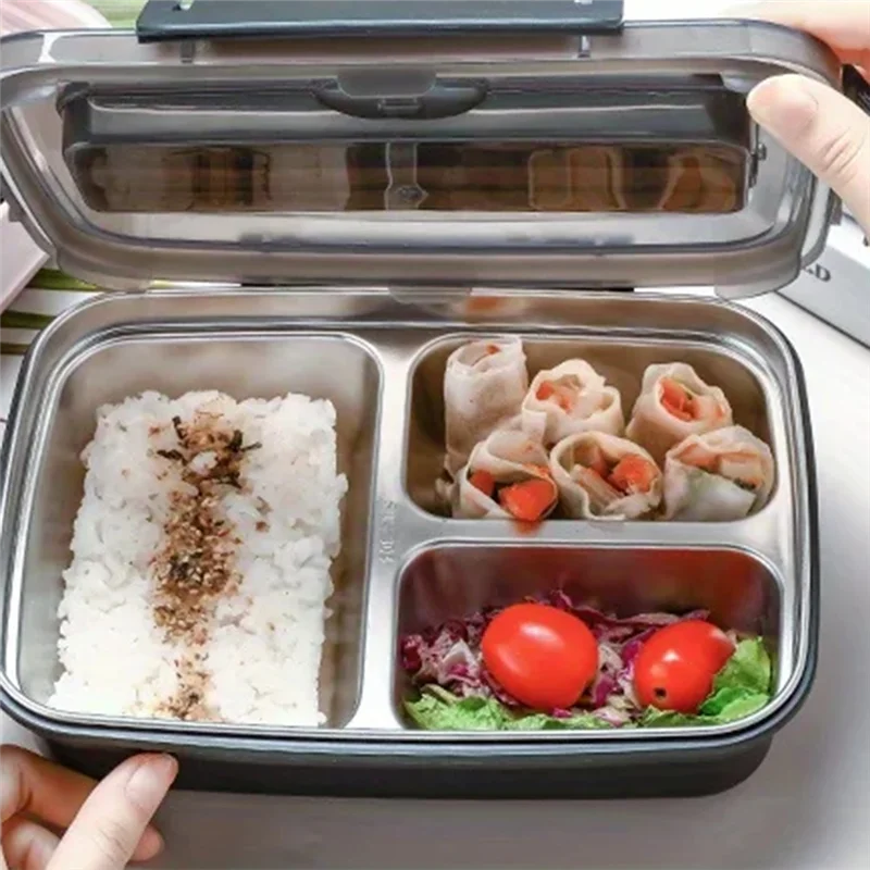 AAAN-Easy-Clean Container For Students & Office Workers,Leak-Proof Stainless Steel Lunch Box With 3 Compartments