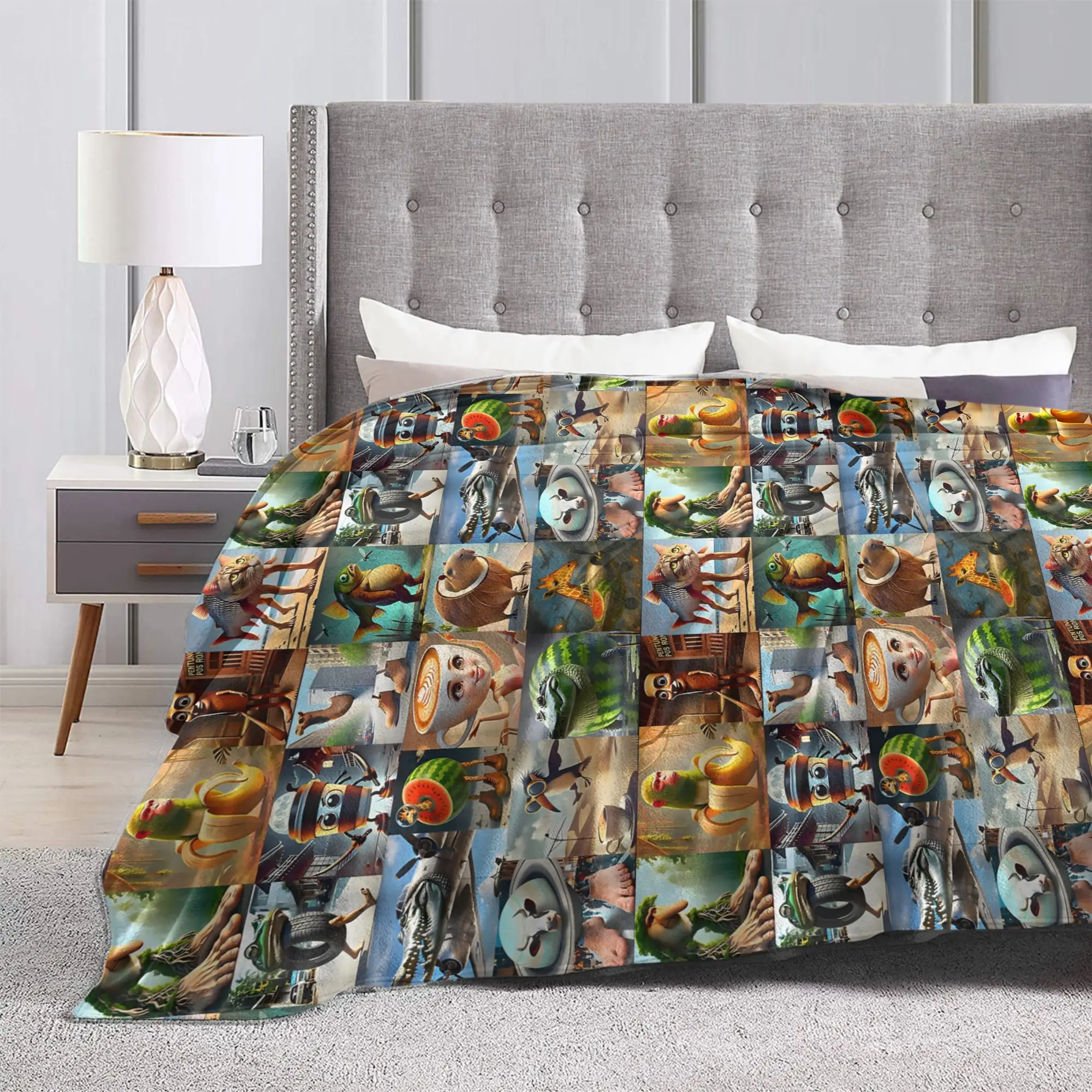 Brainrot Meme الشخصيات الإيطالية الفانيلا البطانيات مضحك ميمي الإبداعية رمي البطانيات ل أريكة تتحول لسرير الأريكة 200x150 سنتيمتر لحاف