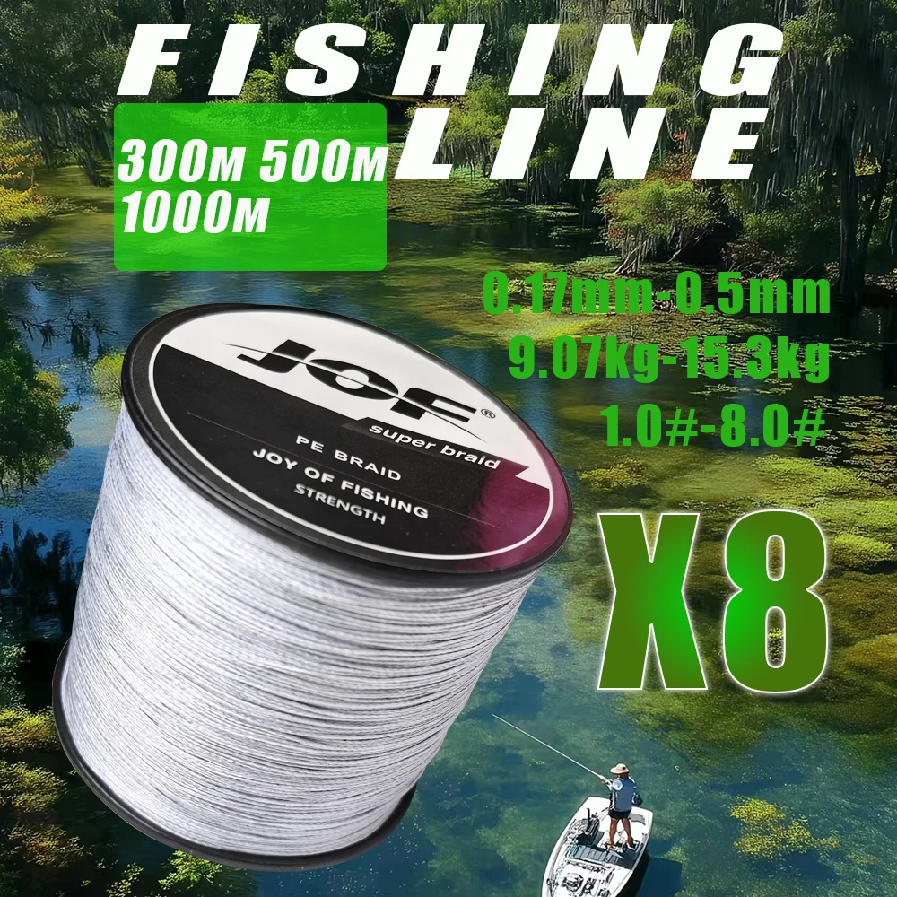JOF 8 Strands PE Braid Fishing Line Black Smooth 300M 500M 1000M Carp Braid 20-100LB Strong Abrasion Resistance