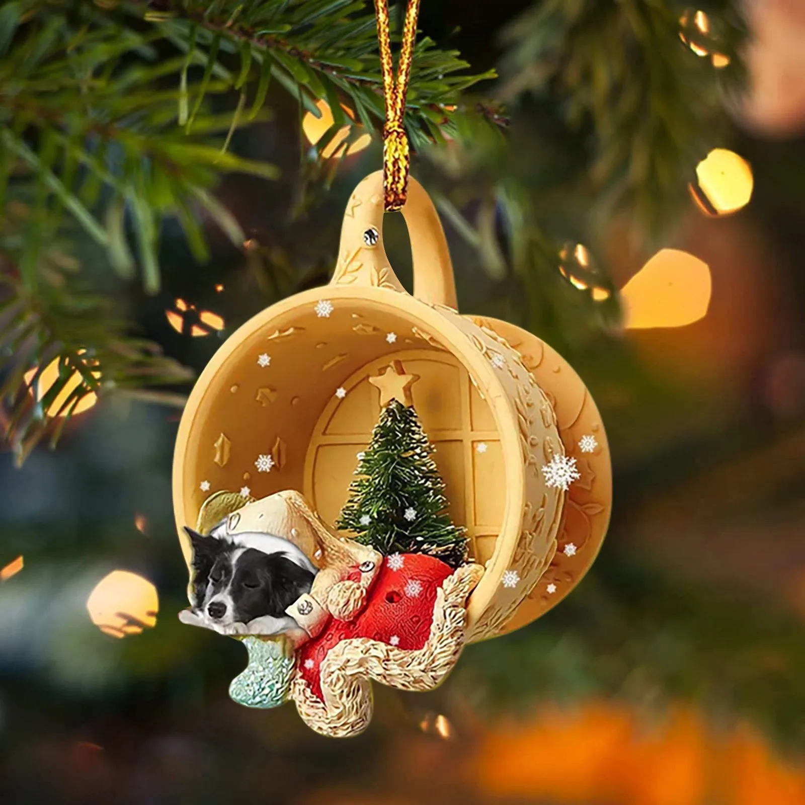 Creative Tree Christmas Decorations Cute Sleeping Dog In A Christmas Scene-sleeping In Cup Hanging Pendants New Year Navidad