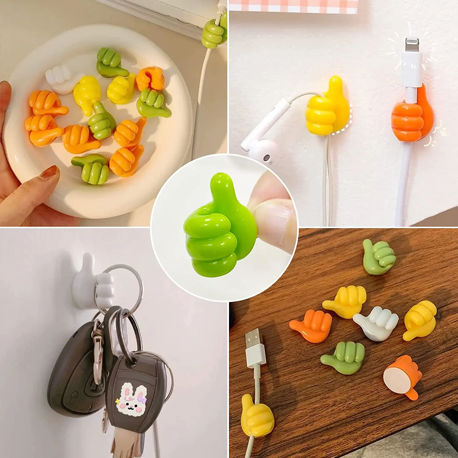 10/5Pcs Creative Small Silicone Thumb Wall Hooks Clip Self-Adhesive Thumb Hook Key Hanger Hook Home Data Cable Desk Organizer