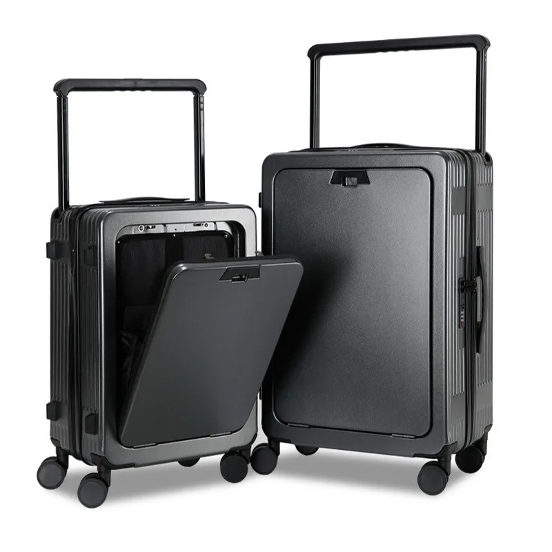 Light Weight Durable Wide Handle Carry on Luggage  Waterproof Suitcase with Spinner Wheels Charging Port  Cup Holder