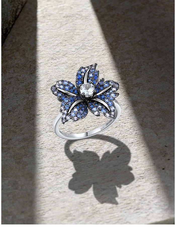 SANTUZZA Echter 925 Sterling Silber Ring für Damen mit funkelndem blau-rosa Stein, weißem CZ, Lilienblüte, luxuriöser Hochzeitsschmuck. – Detail 1
