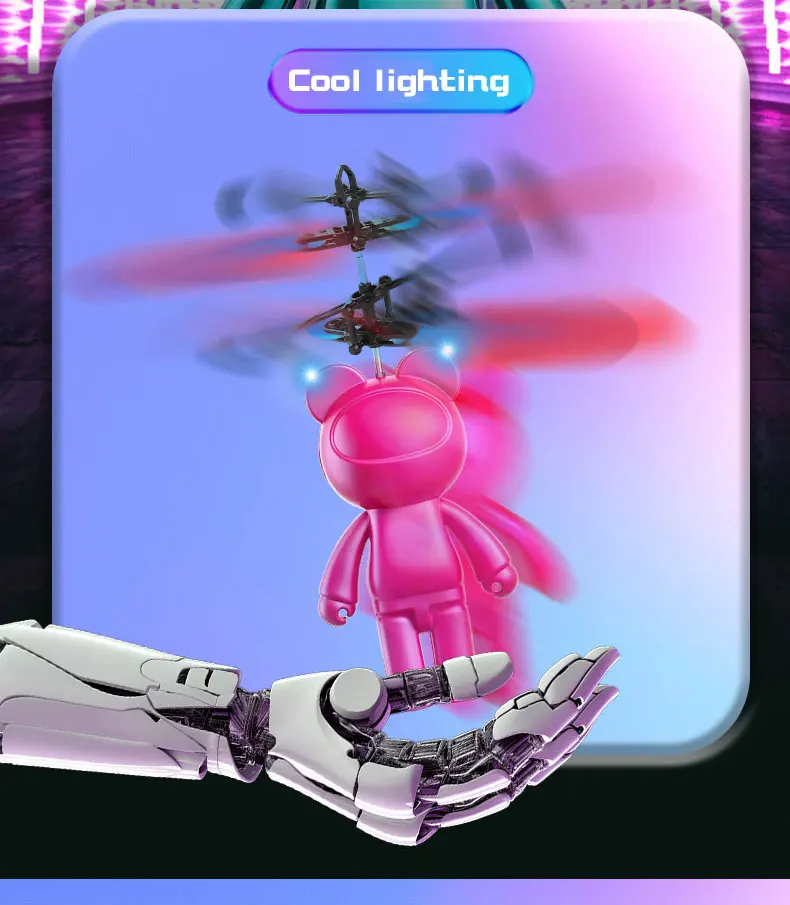 Remote Control Bosco Bear Cool Induction Flying Vehicle Suspension Helicopter Luminous Gesture Aircraft Gift for Children