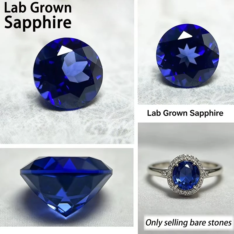 Lab Grown Sapphire Round Cut Royal Blue Color Gemstone DIY Ring Necklace Earrings Main Materials Selectable Certificate