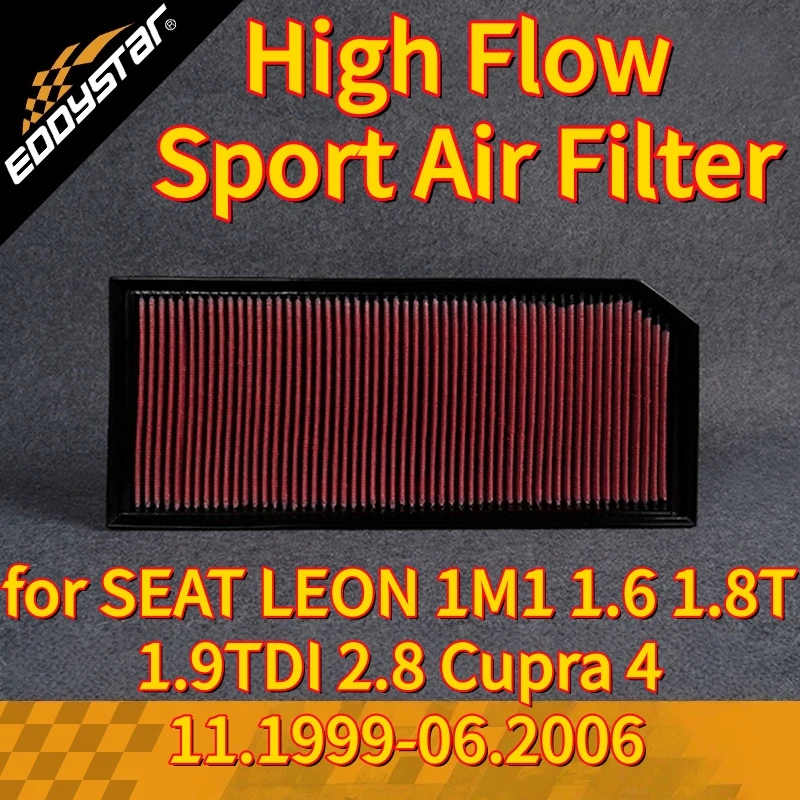 

High Flow Sport Air Filter for SEAT LEON 1M1 1.6 1.8T 1.9TDI 2.8 Cupra 4 11.1999-06.2006 Washable Racing Intake Filters