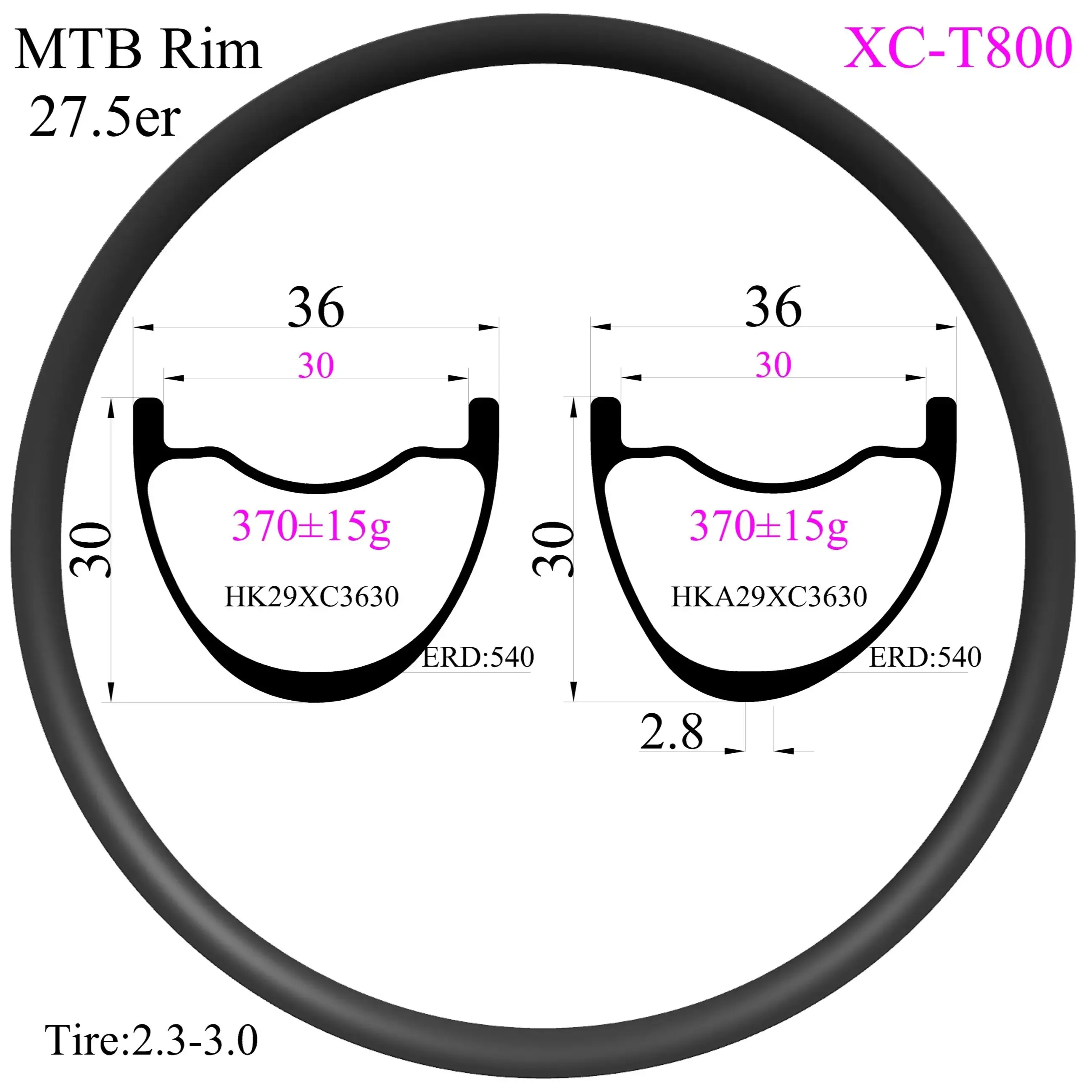 

370g T800 Super light 27.5er Carbon Rims 36mm width 30mm high MTB 27.5 rim Hookless Tubeless XC carbon mtb rims fast ship