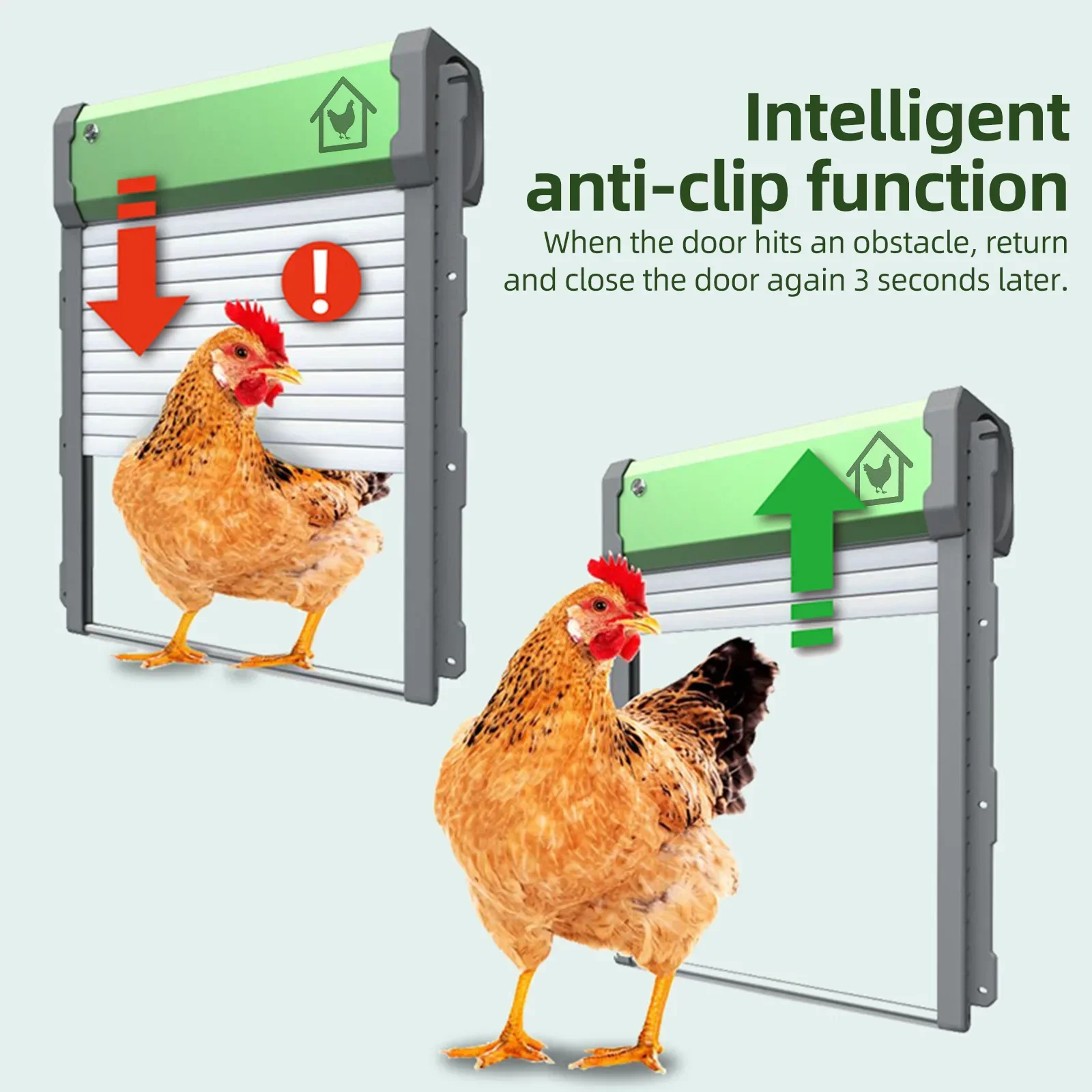 Automatic Chicken Coop Door Solar Powered Aluminum Alloy Chicken Door with Timer / Light Sensor / Remote Control / Manual Mode