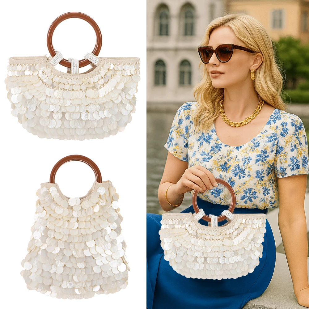 

Handmade Fairy Beaded Bag​​ ​​Large Capacity Shell Embellishments​​ Woven Shoulder Bag​​ Mermaid Style​​ ​Compact Size​​