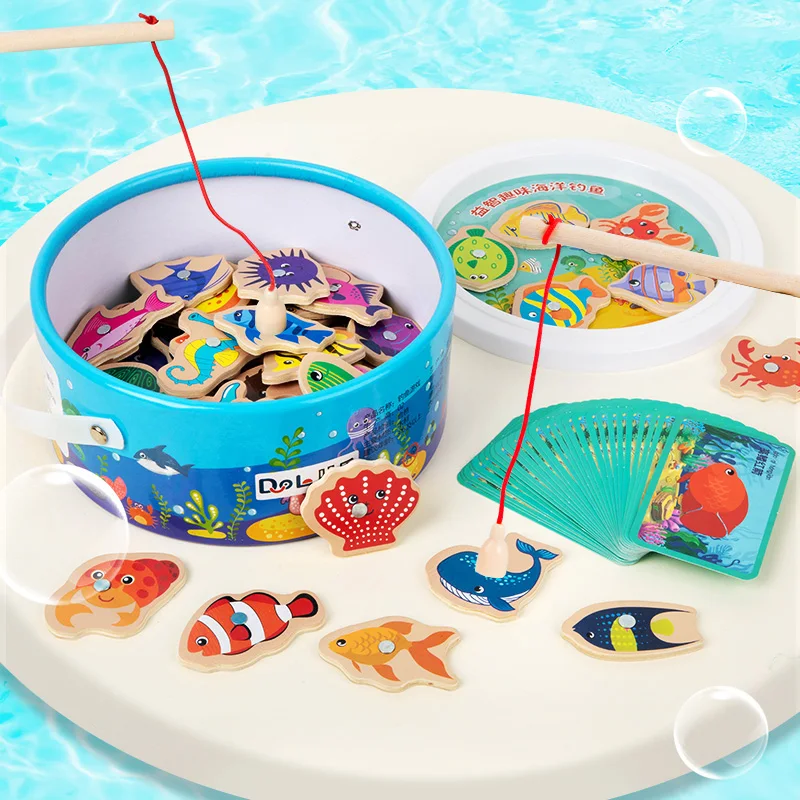Wooden Logic Thinking Bucket Fishing Game for Baby Toddler Early Learning Parent Child Interaction Educational Toy