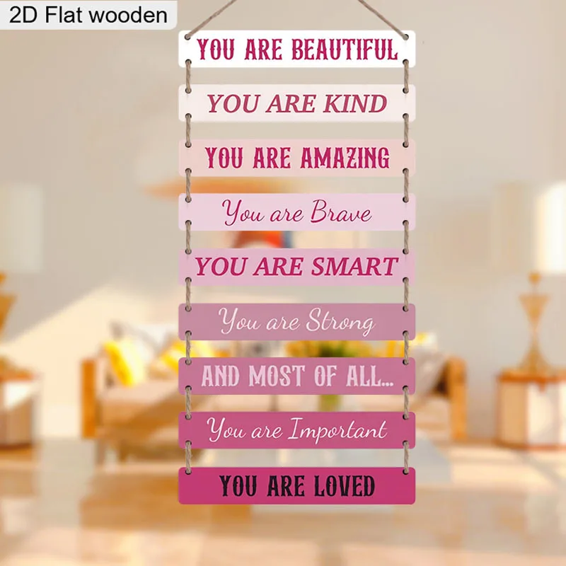 1set Inspirational Positive Life Pink Gradient You Are Brave Loved Pattern Wood Wall Decorative Sign Gift Porch Door Decor