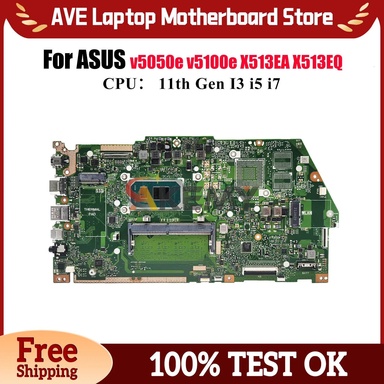 

X513EA Материнская плата для ноутбука ASUS VivoBook X513EP X513E X513EA v5050e X513EQ v5100e Материнская плата для ноутбука 11-го поколения I3 i5 i7