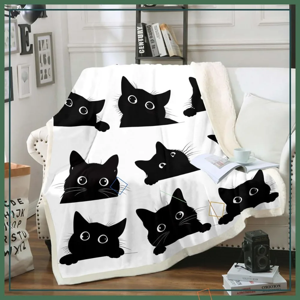 

Cute Black Cat Fuzzy Blanket for Kids Toddler, Super Soft Fleece Throw Cozy Animal Sherpa 50"X60"