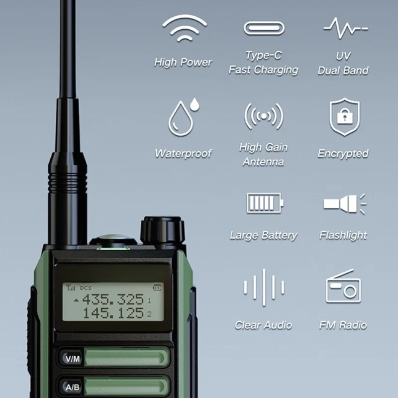 

UV-16 Max V2Walkie Talkie Power Antenna Type-C Charger Long Range Waterproof UV16 Plus Transceiver Ham Two Way Radio