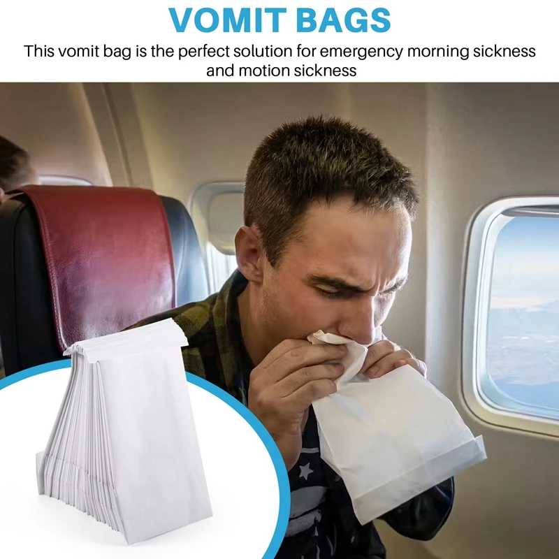 50 Pcs Vomit Bags White Throw Up Sick Bags For Motion Morning Sickness And Hangovers Travel Disposable Paper Puke Bag