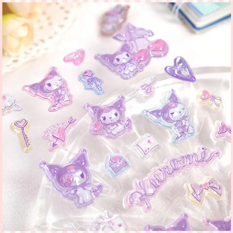 Kawaii أنيمي Kuromi Baku الإغاثة كريستال ثلاثية الأبعاد ملصق الإبداعية الكرتون طالب مكافأة جراب هاتف لاصقة تزيين هدية صديق