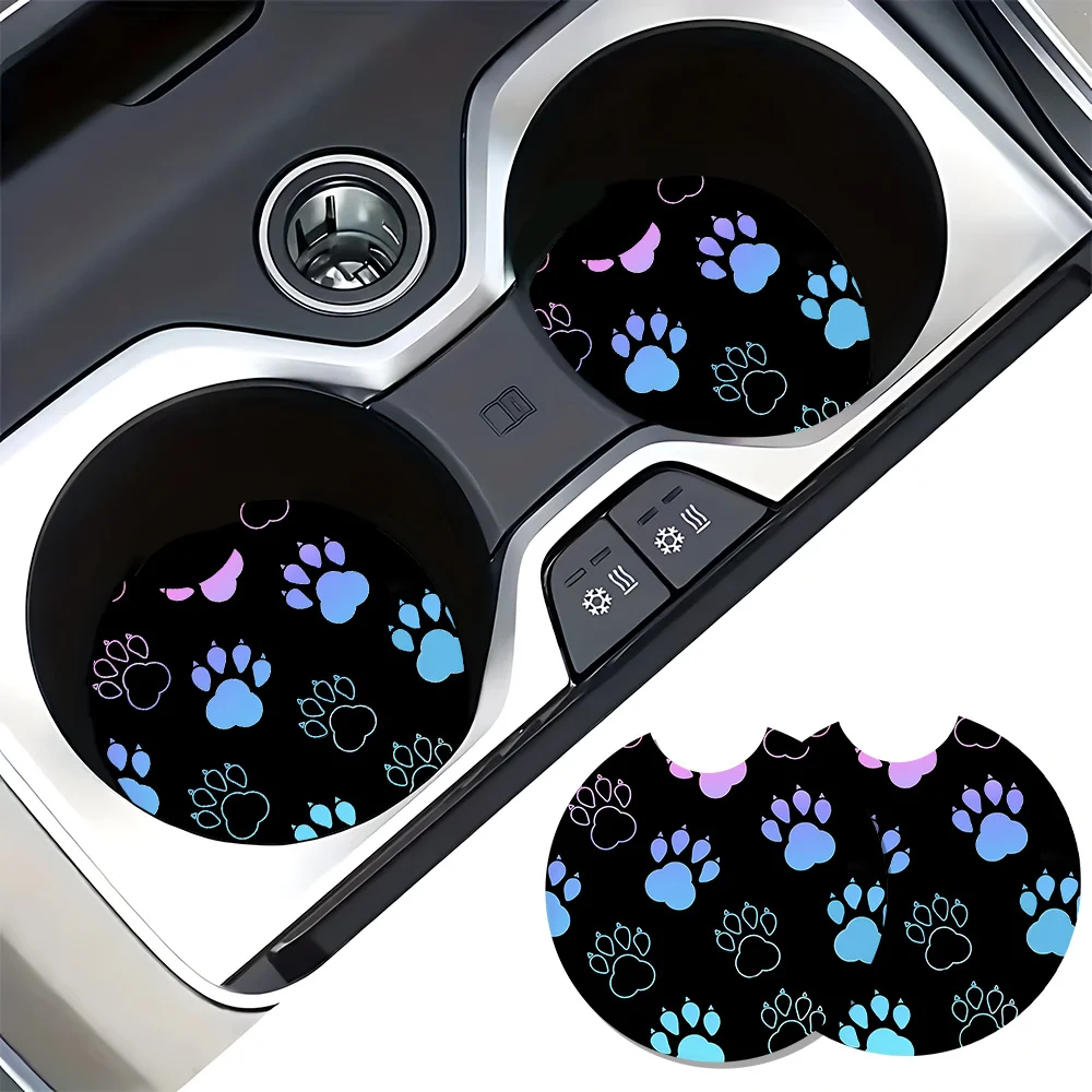 Set Of 2 Car Coasters With Cute Puppy Paw Prints - Non-Slip And Shockproof Drink Holders, Paw Print Design Suitable For Suvs, Tr