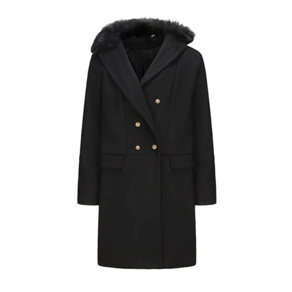 

Men's Woolen Overcoat with Faux Collar Winter Double Breasted Coat Casual Outerwear for Autumn and Cold Weather