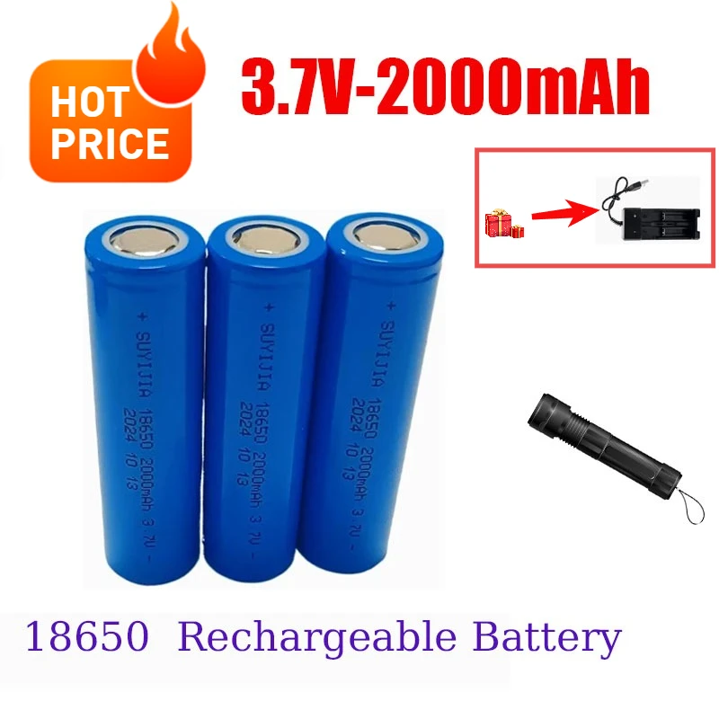 

18650 2000mah Rechargeable Battery 3.7V Cylindrical Li-ion Batteries for LED Lights Doorbell Flashlight Lithium Battery