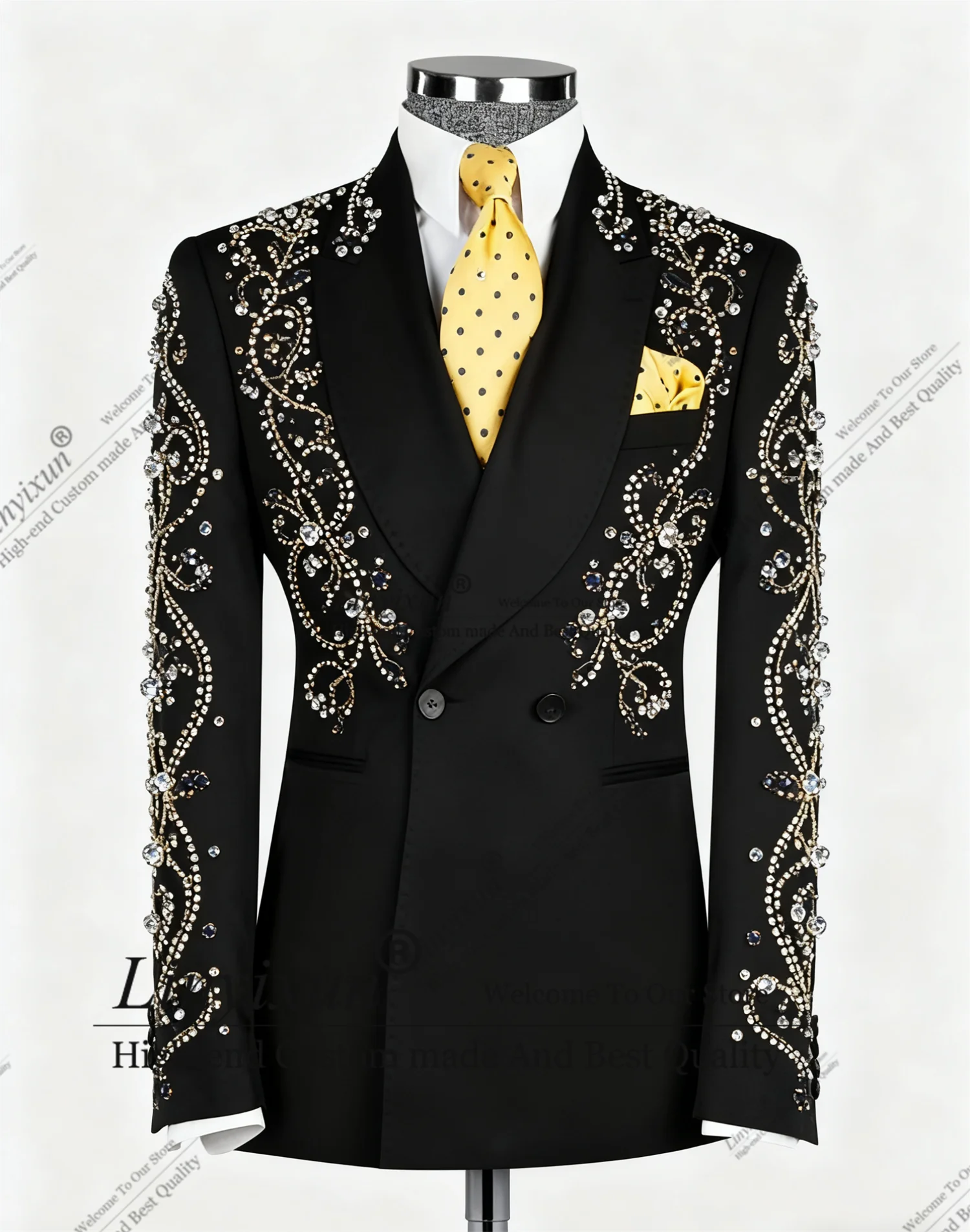 

Business style Rhinestones Men Suits 2 Pieces Sets Groom Male Blazers Formal Slim Fit Customized Wedding Tuxedos Ropa hombre