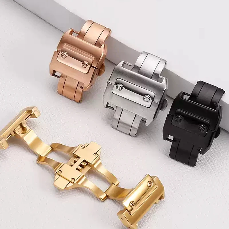 Watch Buckle 316L high quality Stainless Steel Butterfly  Fold Buckle Clasp for Cartier Santos 100 Series 18mm 21mm