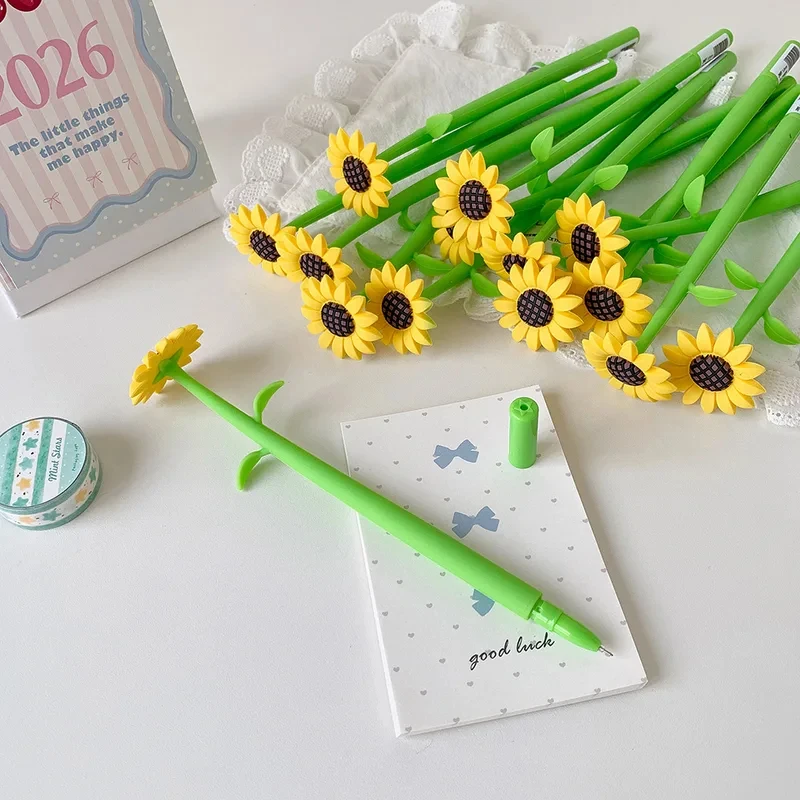 5pcs Creative Cartoon Sunflower 1.0mm Simulated gel Pen Student Stationery Quick Drying ST Pen Head Ballpoint Pen Back to School