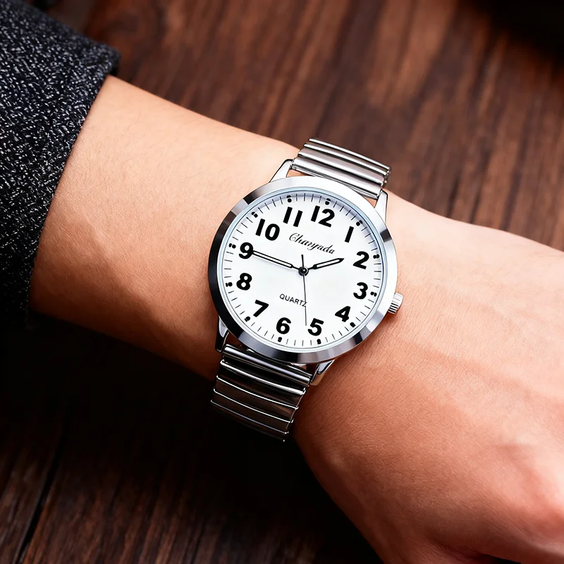 2025 Old Men Women Couples Watches Flexible Elastic Strap Fashion Simple Large Digital Stainless Steel Electronic Wristwatches