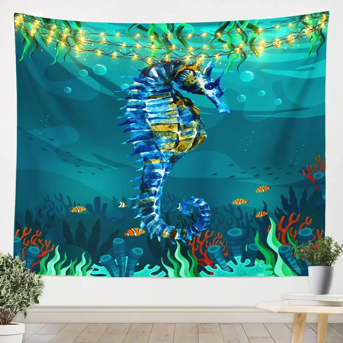 Seahorse Tapestry Sea Animal Wall Hanging Medieval Nautical Ocean Creatures Tapestries Bedroom Living Room Dorm Wall Blanket