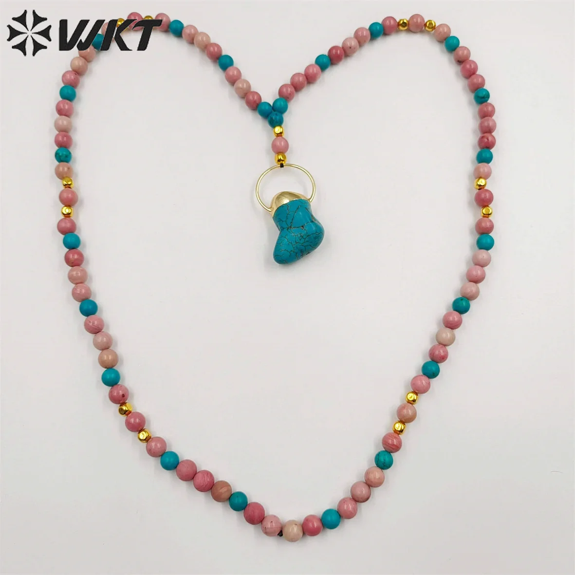 WT-N1410 WKT 2023 Fashion New Design pink opal&turquoise necklace pendant hot sale 30inch gemstone pendant birthday PARTY gift