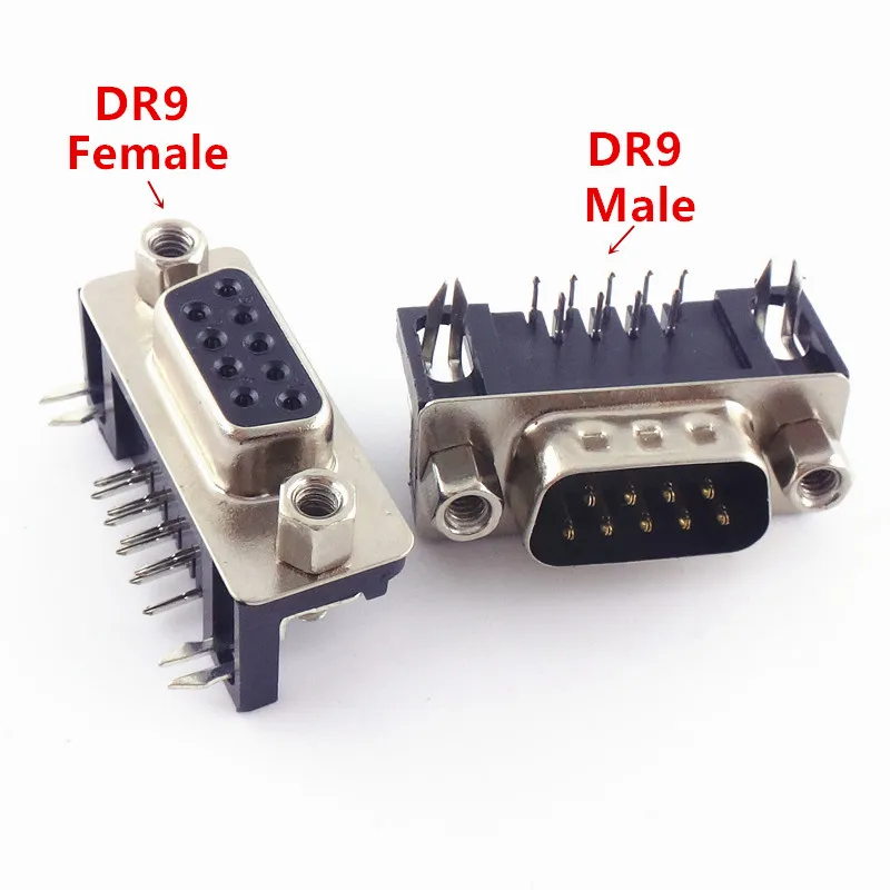 10PCS DB9 Female Male PCB Mount D-Sub 9Pin PCB Connector RS232 Connector 90-degree Bent Needle DR9