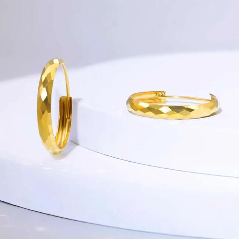 Pure 18K Yellow Gold Earrings Women AU750 Gold Geometry Hoop Earrings