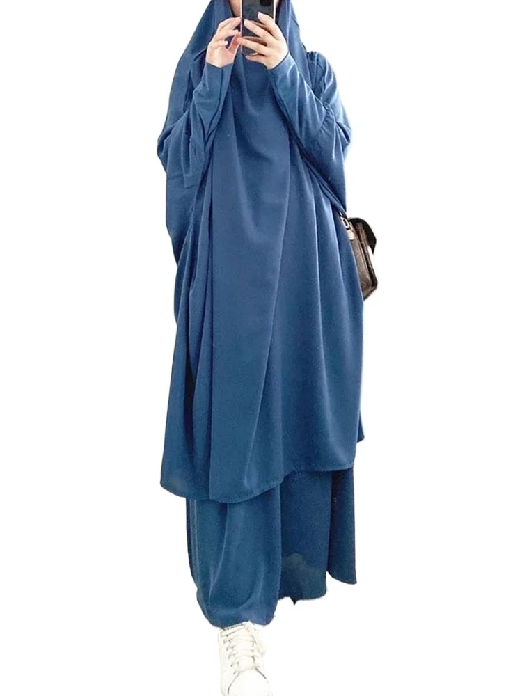 

15-цветное мусульманское женское платье-хиджаб с капюшоном, молитвенный мусульманский женский модный костюм, простой халат из ледяного шелка, женский костюм с юбкой из двух предметов