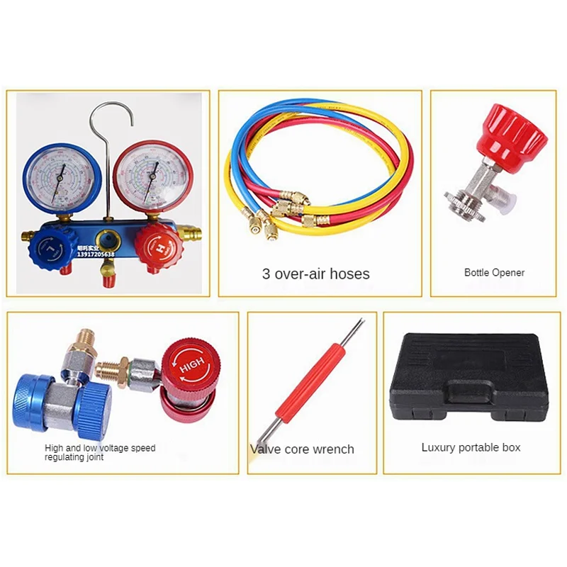 Refrigeration Air Conditioning Manifold Gauge R134A Maintenance Tools Car Set with Carrying Case