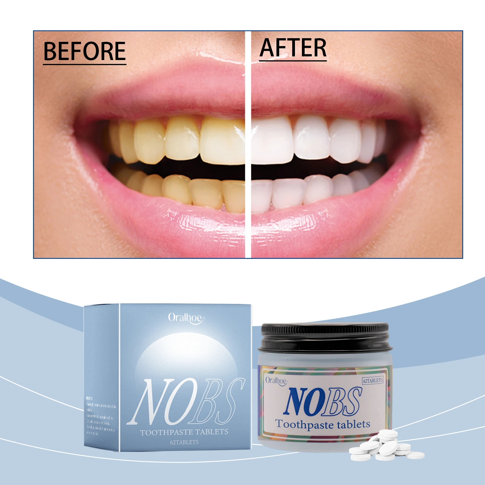 

62/Tablets Oral Cleaning Care Toothpaste Tablets Teeth Whitening Remove Bad Smoke Charcoal Stains Fresh Breath Hygiene Cleaning