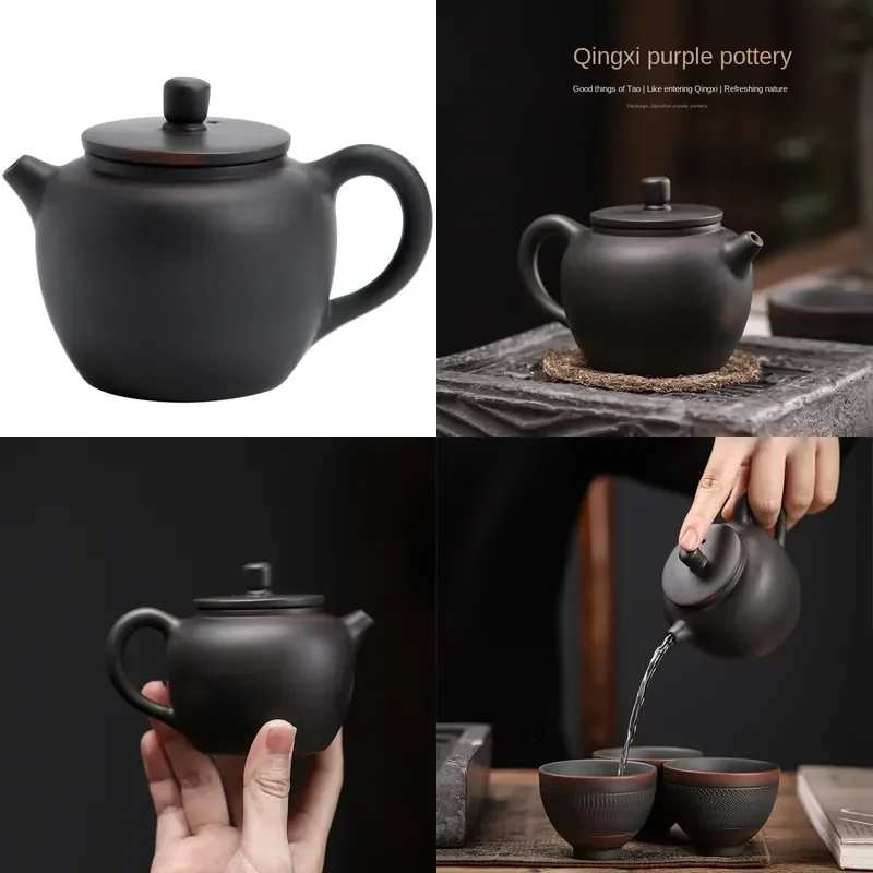 

【CHIMU HOME】 Purple Pottery Pot for Handmade Enameled Small Teapot for Single Teakettle for Fine Pottery Glaze-free Frosted