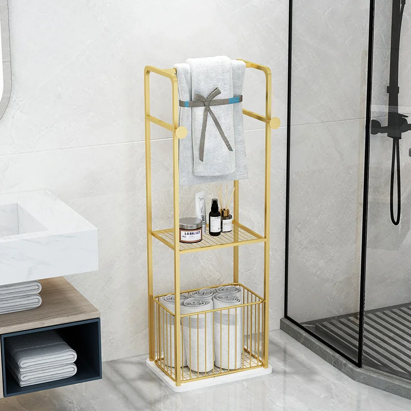 Multifunctional Bathroom Storage Rack Nordic Basket Towel Rack Floor Floor Toilet Light Luxury