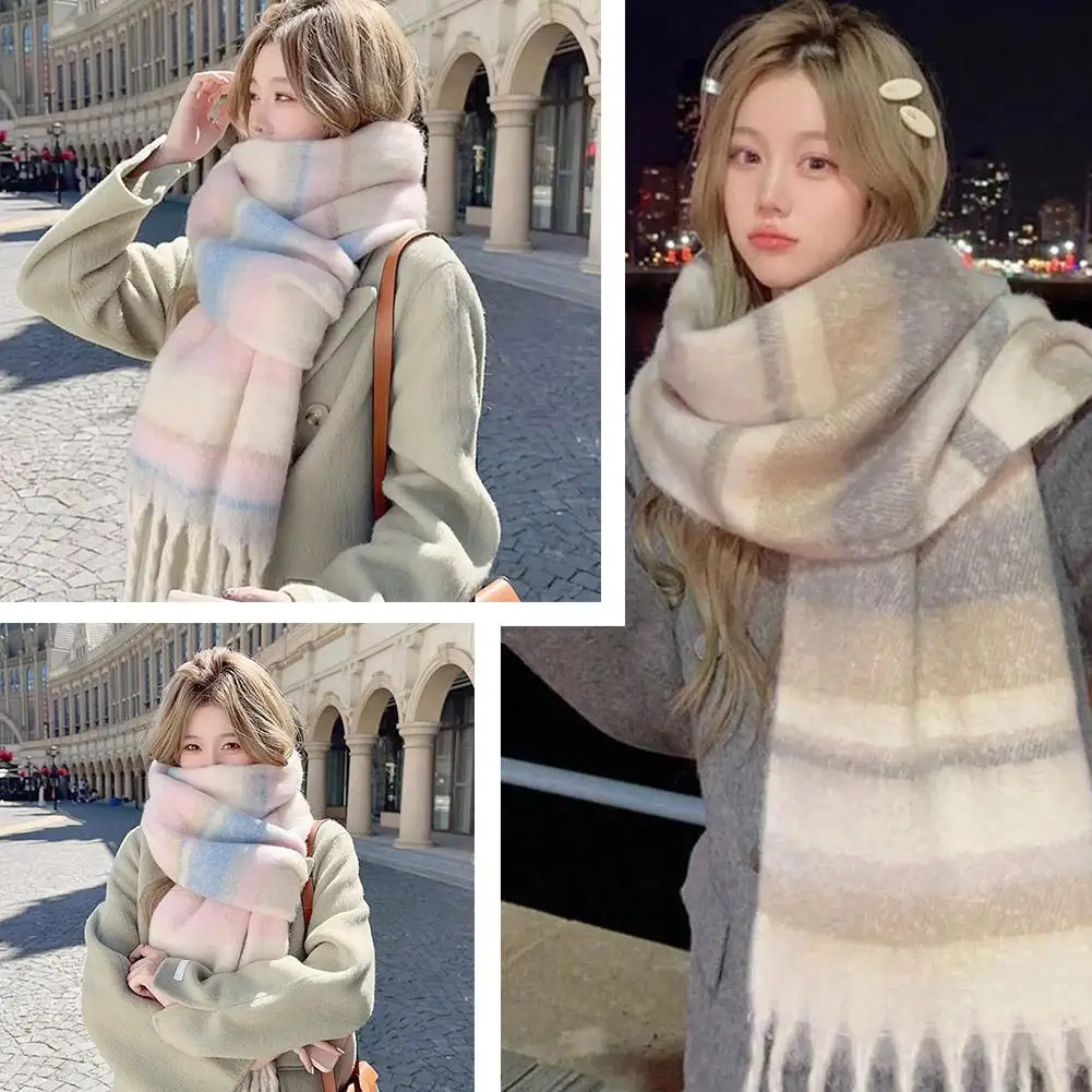 Autumn Winter Imitation Cashmere Plaid Scarf for Men Women Tassel Long Scarves Fashion Necklaces Shawl Intensification Warm T3G2