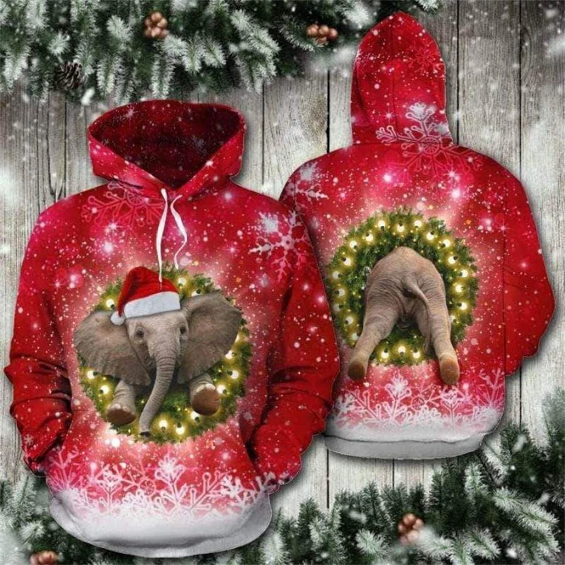 

Elephant Christmas Hoodie 3D Printed Sweater Autumn Fashion Shirts For Men Holiday Clothing Hoodies Men Clothing Streetwear Kids