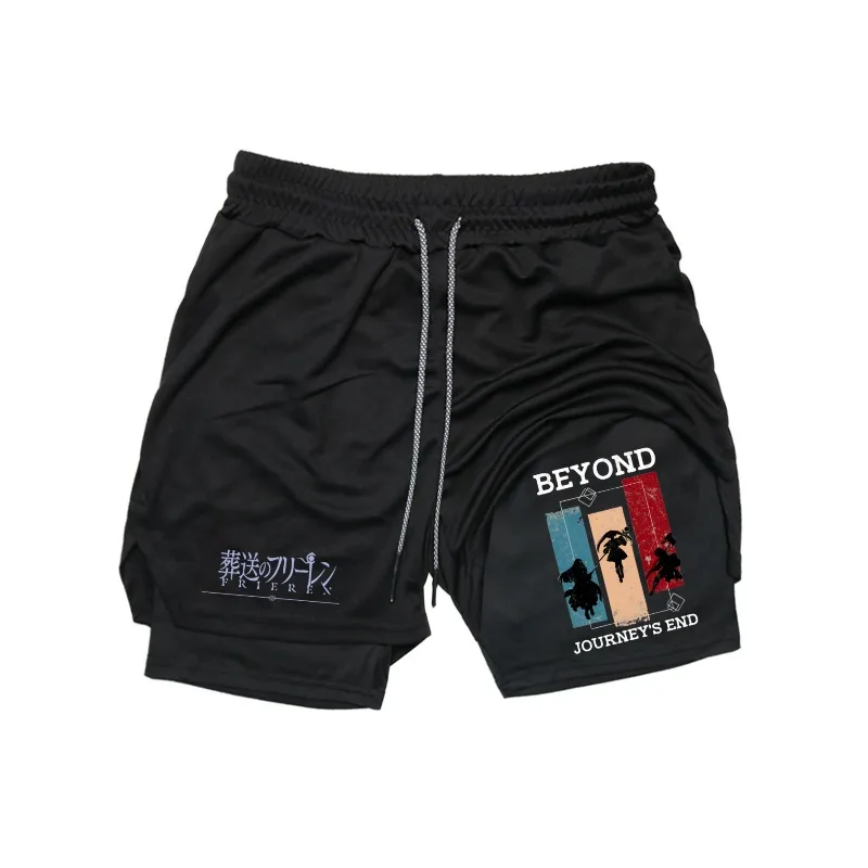 

FrierenPrint 2in1 Running Workout Shorts Men Gym Performance Compression Shorts with Phone Pocket Towel Loop Athletic Activewear