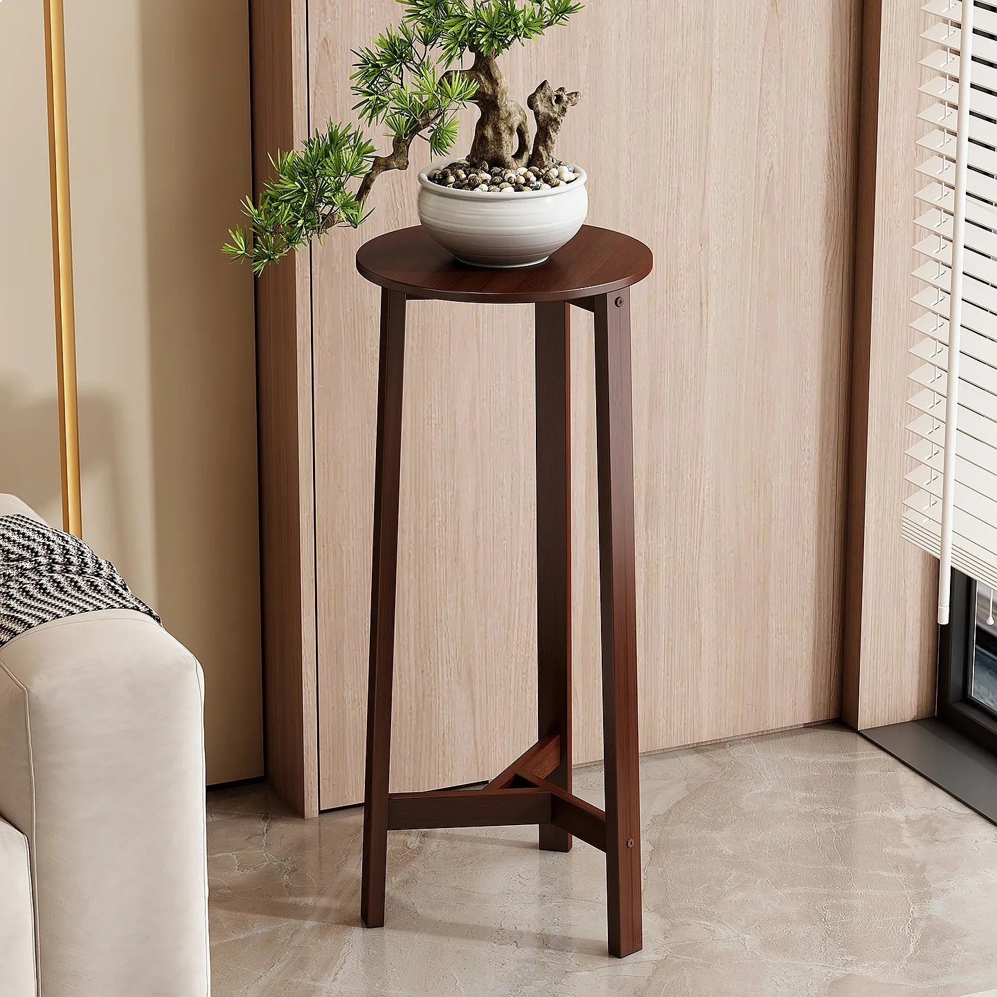 Retro Chinese Floor Plant Stand with Storage Shelf for Living Room Balcony, Succulent Pot Holder