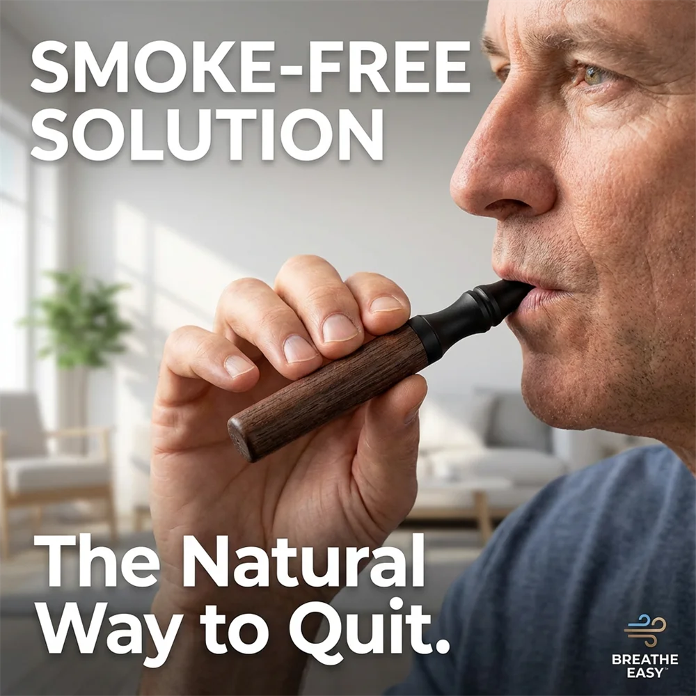 Natural Walnut Wood Quit Smoking Stick, Nicotine-Free Inhaler with Essential Oil Capsules for Anxiety Relief & Aromatherapy