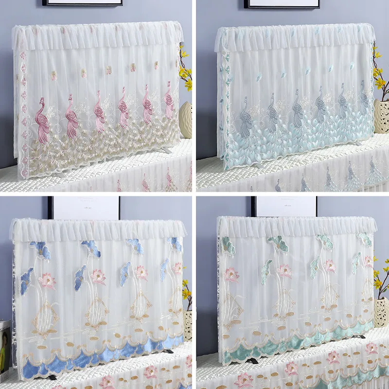 

Lace TV Cover Dustproof Cloth Art Hanging Desktop Straight Surface Curved Monitor Protective Shield Modern Simplicity